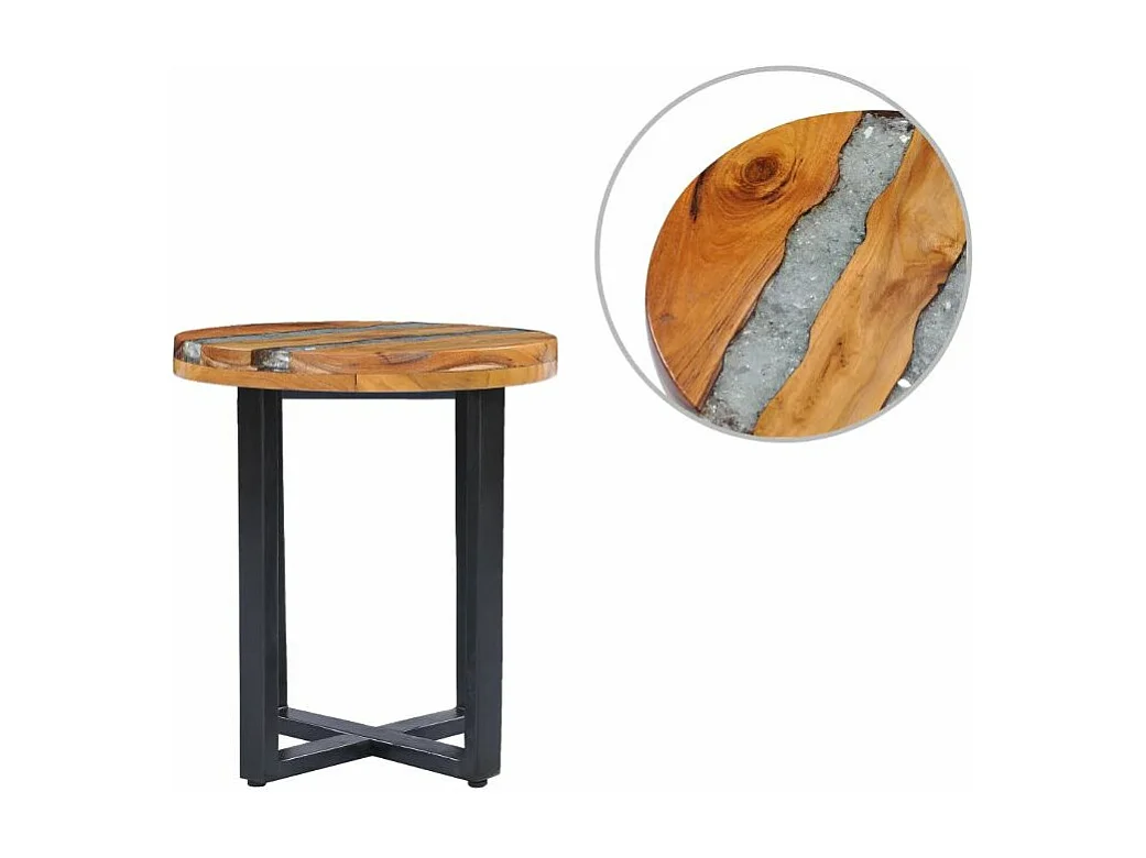 Table d'appoint ronde teck massif clair et manguier noir Tamie