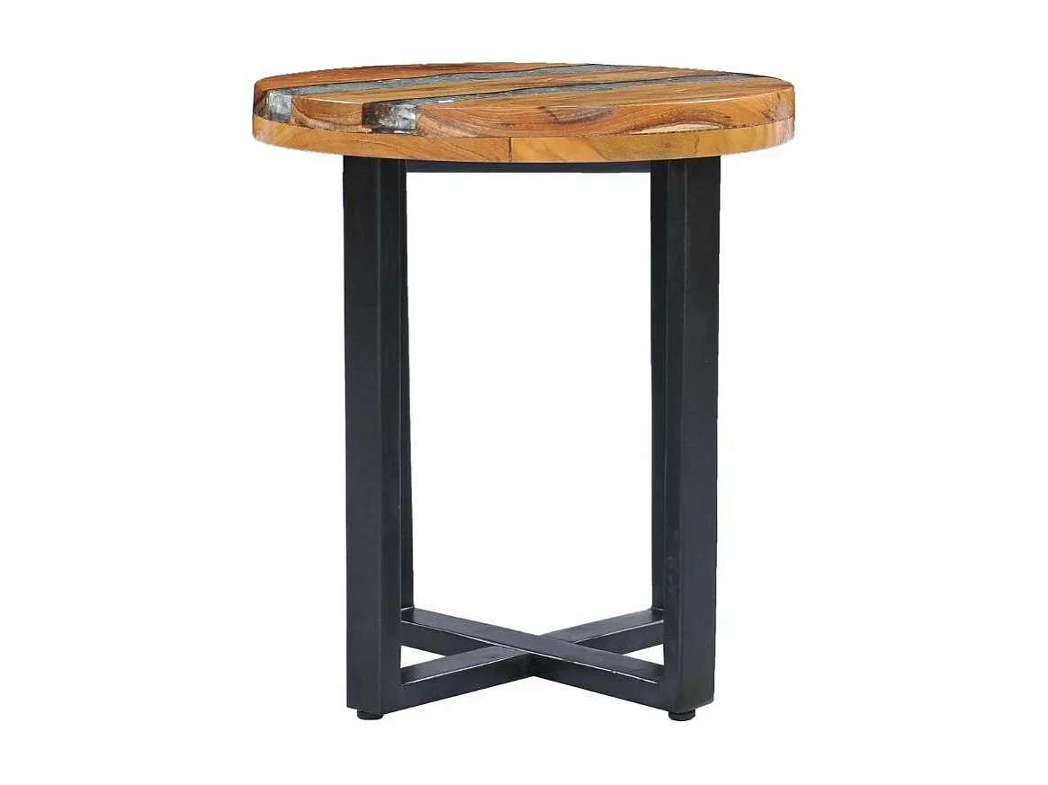 Table d'appoint ronde teck massif clair et manguier noir Tamie