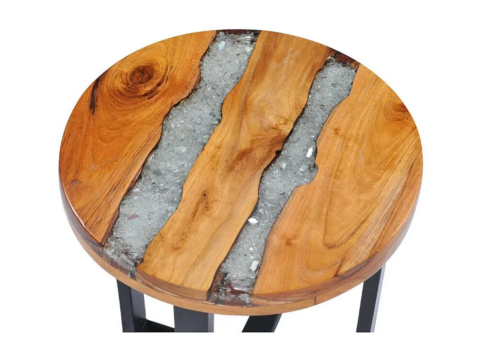 Table d'appoint ronde teck massif clair et manguier noir Tamie