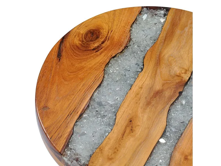 Table d'appoint ronde teck massif clair et manguier noir Tamie