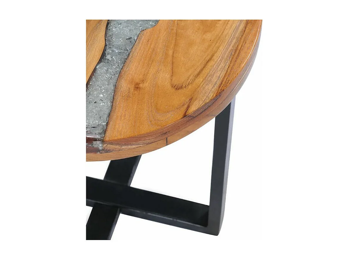 Table d'appoint ronde teck massif clair et manguier noir Tamie