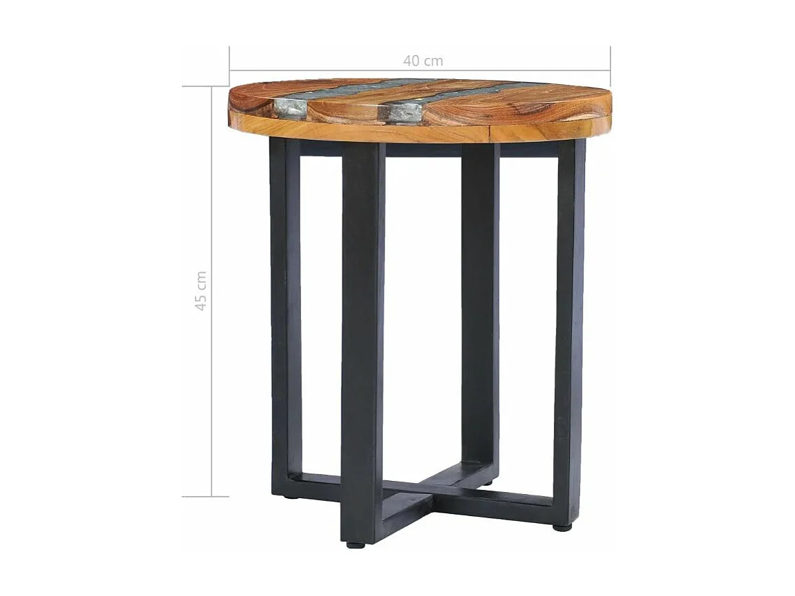 Table d'appoint ronde teck massif clair et manguier noir Tamie
