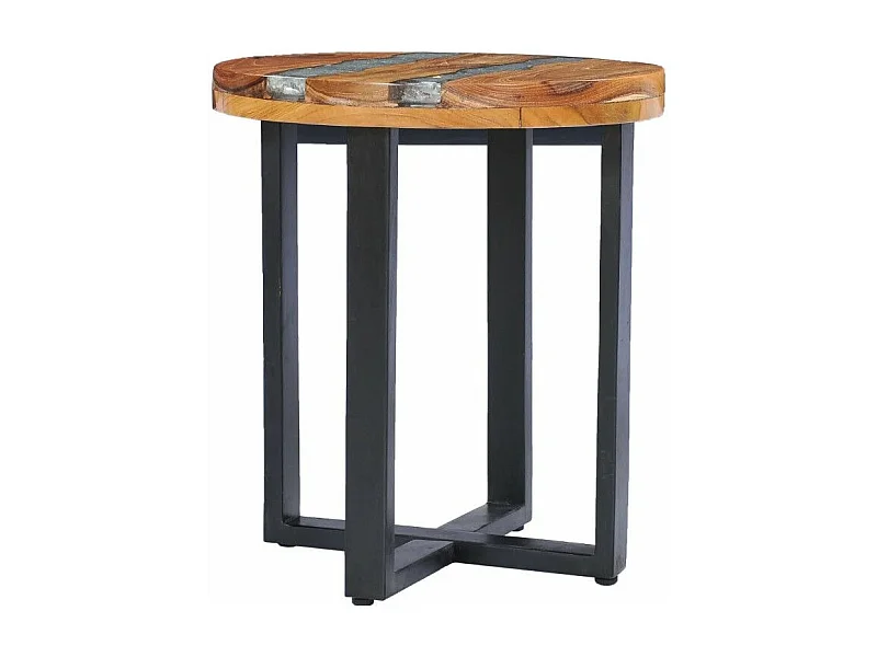 Table d'appoint ronde teck massif clair et manguier noir Tamie