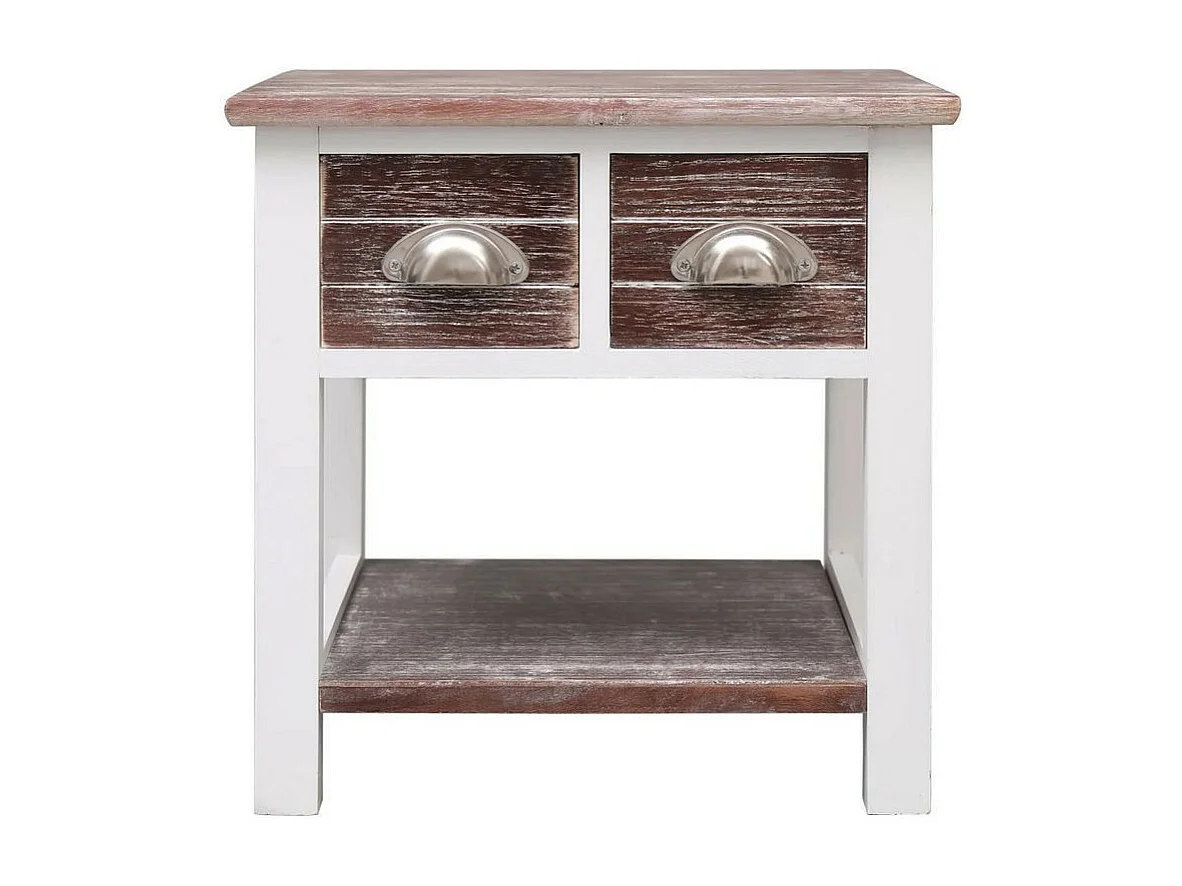 Table d'appoint 2 tiroirs paulownia massif foncé et blanc Amatar