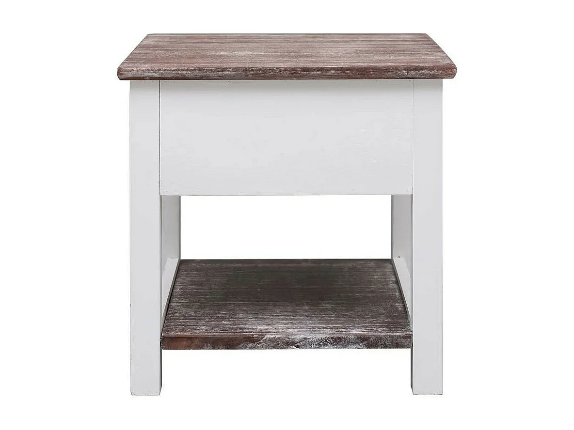 Table d'appoint 2 tiroirs paulownia massif foncé et blanc Amatar