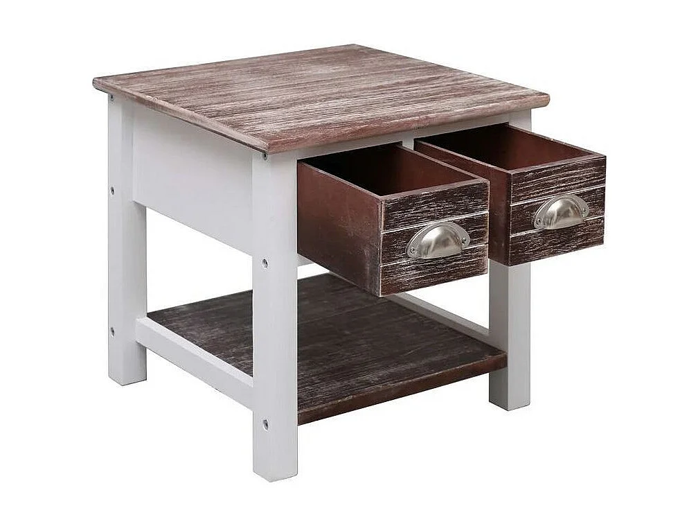 Table d'appoint 2 tiroirs paulownia massif foncé et blanc Amatar