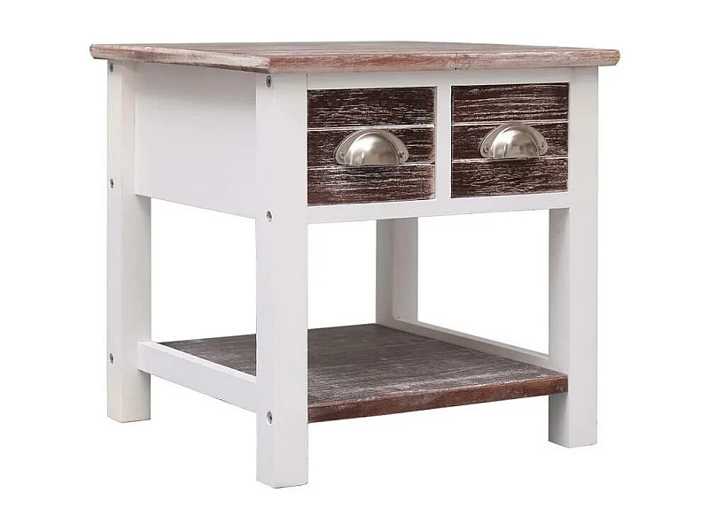 Table d'appoint 2 tiroirs paulownia massif foncé et blanc Amatar