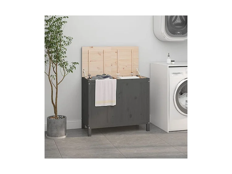 Boîte à linge Gris 88,5x44x76 Bois massif de pin