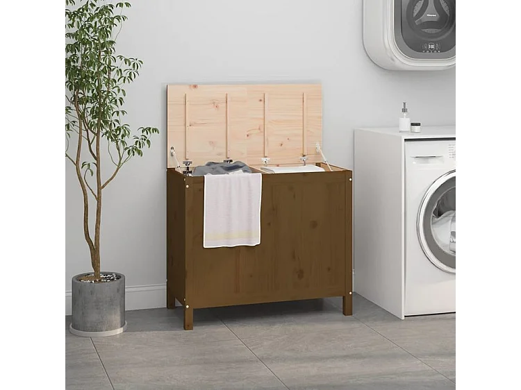 Boîte à linge Marron miel 88,5x44x76 Bois massif de pin
