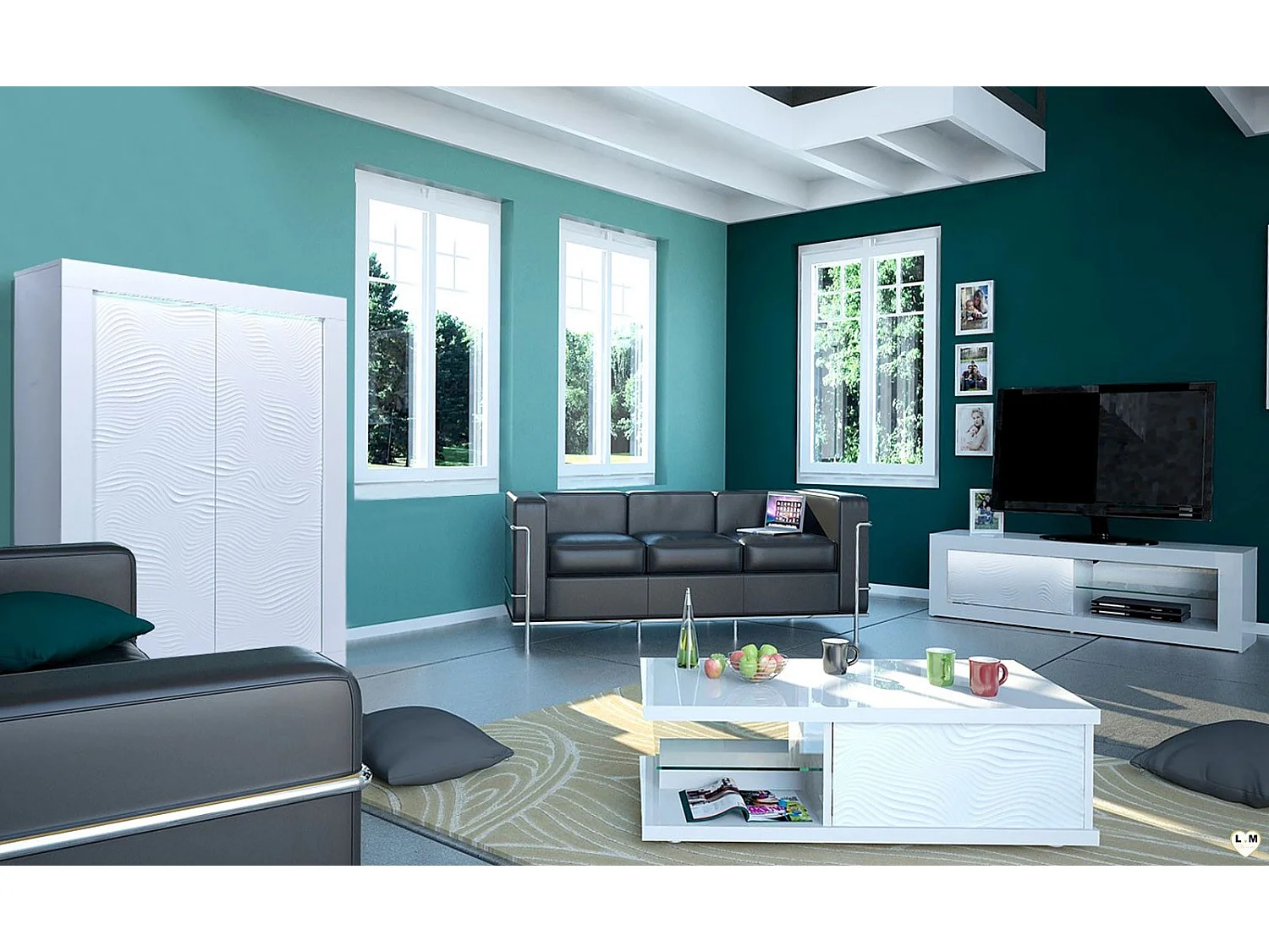 Étagère moderne bois laqué blanc Kala 105cm - Lot de 2