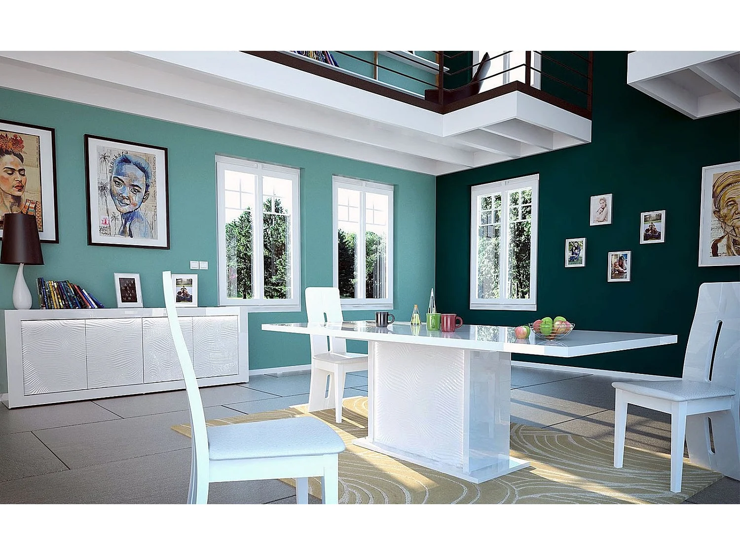 Étagère moderne bois laqué blanc Kala 105cm - Lot de 2