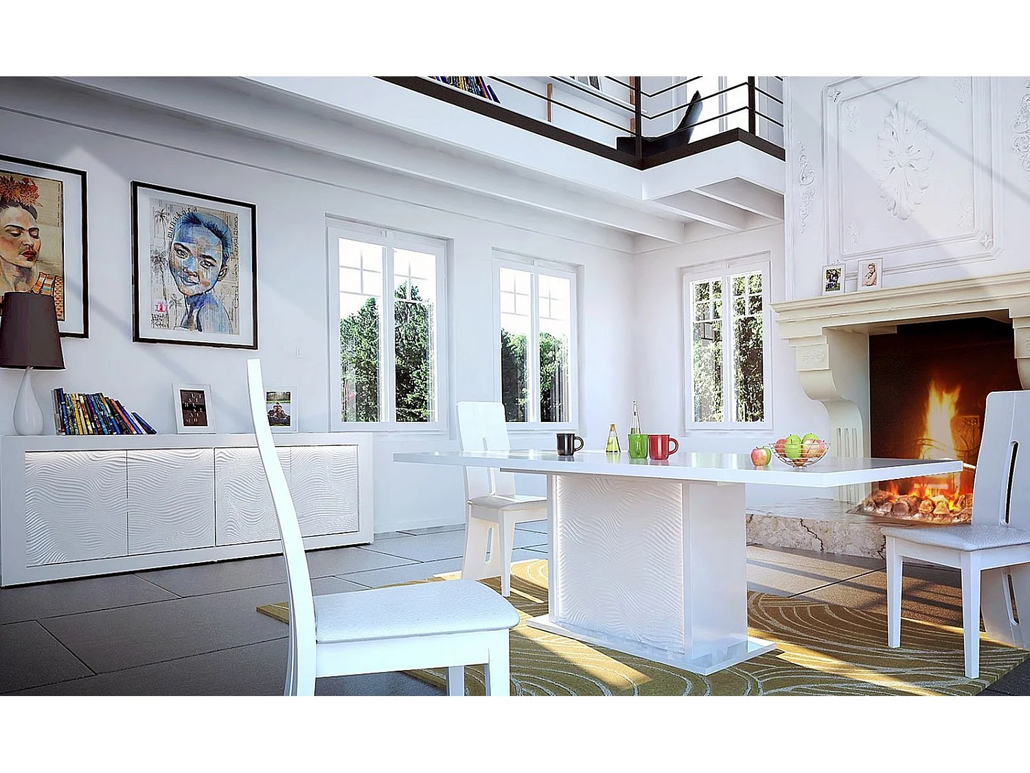 Étagère moderne bois laqué blanc Kala 105cm - Lot de 2