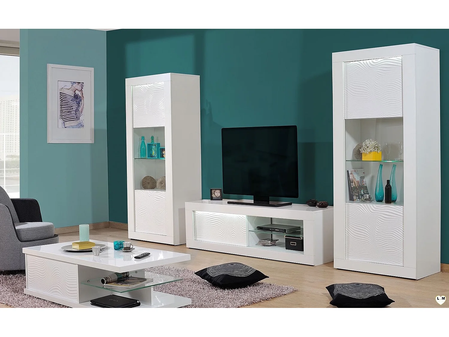 Étagère moderne bois laqué blanc Kala 105cm - Lot de 2