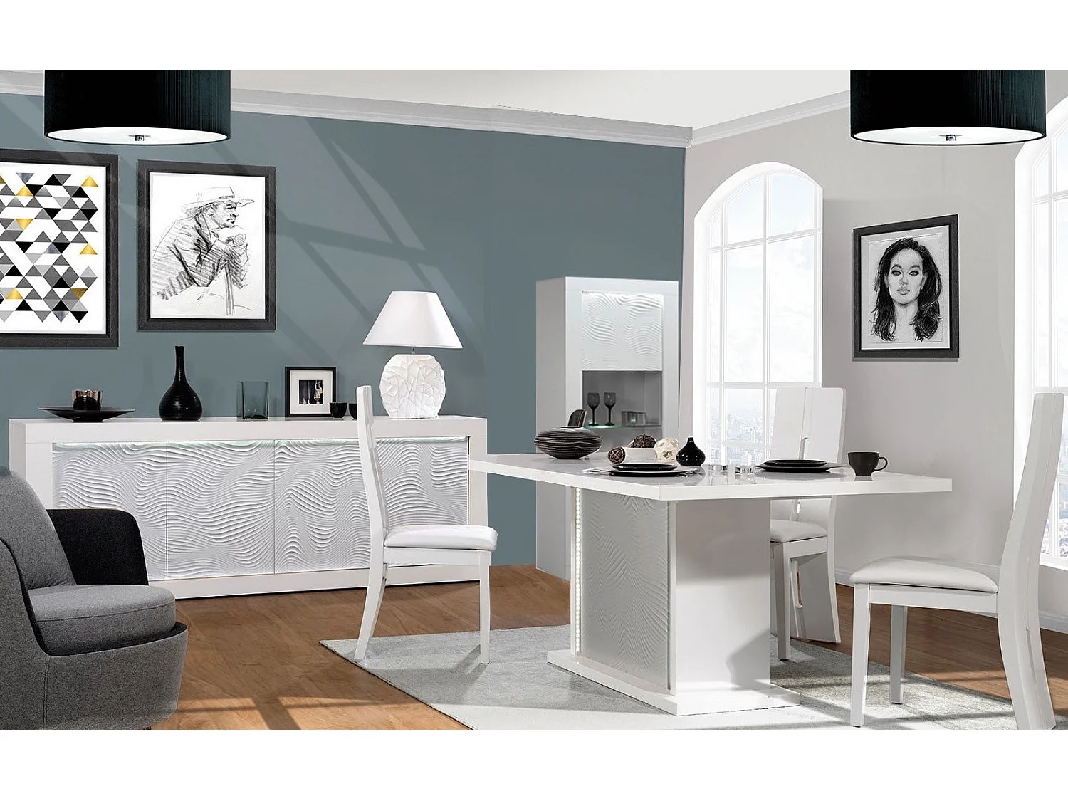 Étagère moderne bois laqué blanc Kala 105cm - Lot de 2