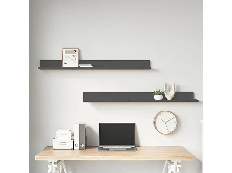 Étagères murales 2 pcs Gris 110x11x9 Bois de pin massif