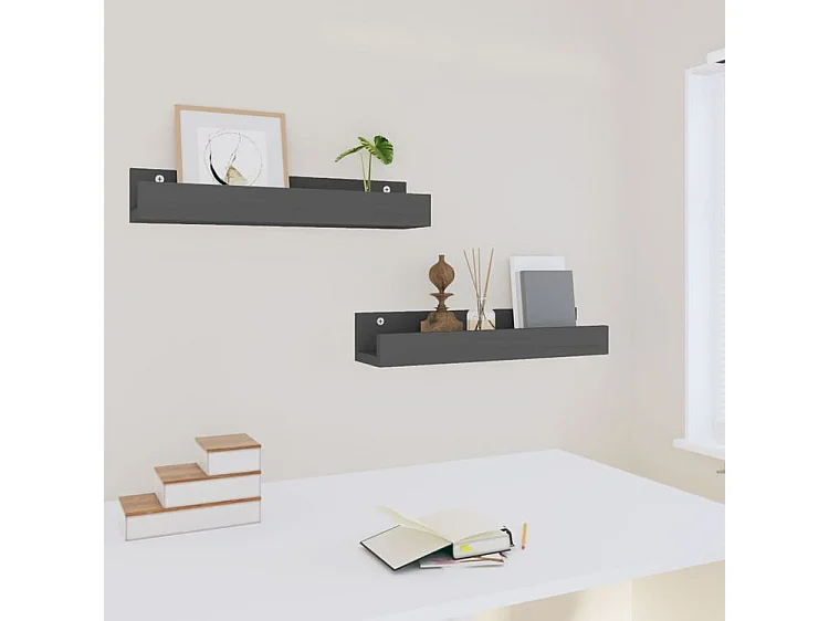 Étagères murales 2 pcs Gris 50x12x9 Bois de pin massif