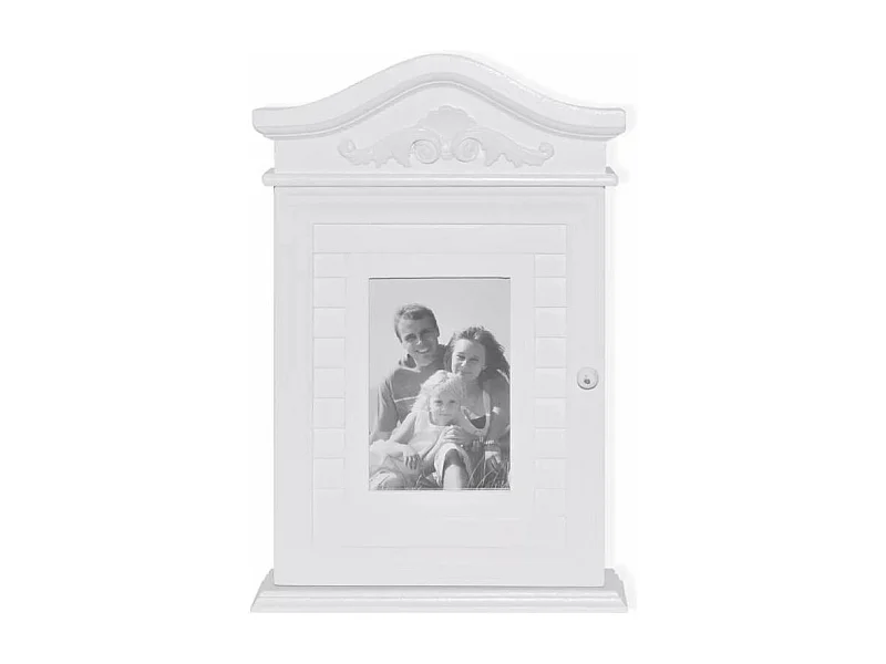 Étagère porte-clés 1 porte avec cadre photo pin massif blanc Frenchy