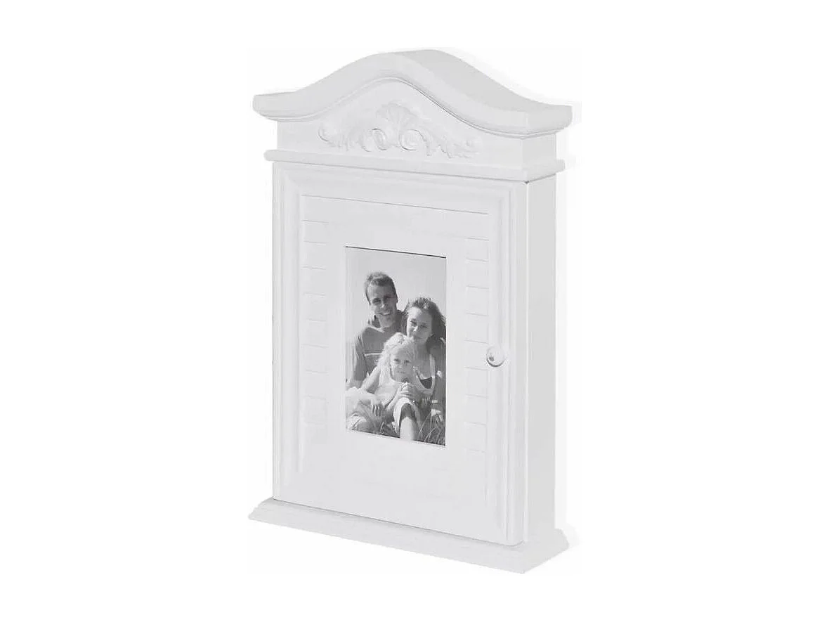 Étagère porte-clés 1 porte avec cadre photo pin massif blanc Frenchy