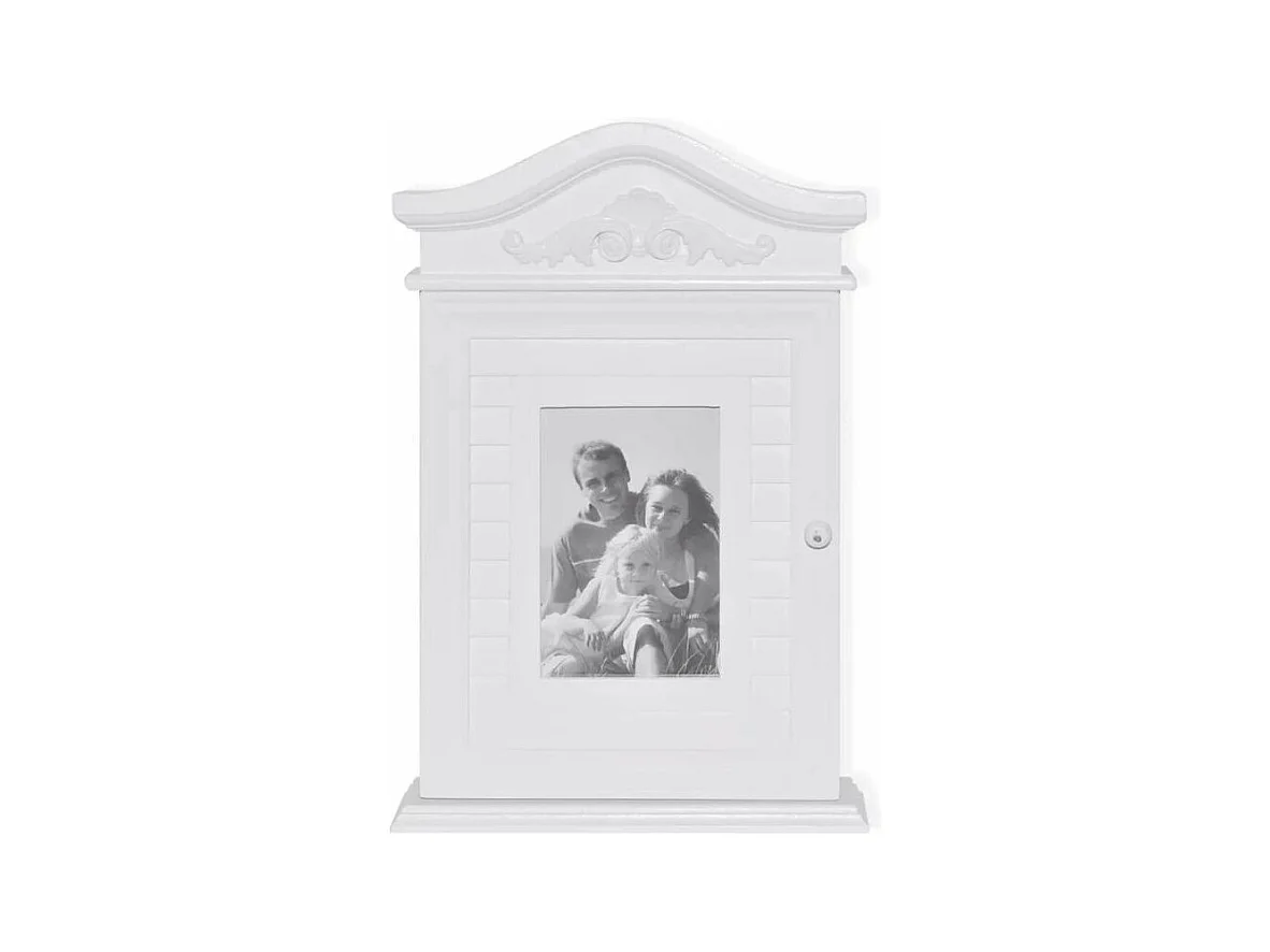 Étagère porte-clés 1 porte avec cadre photo pin massif blanc Frenchy