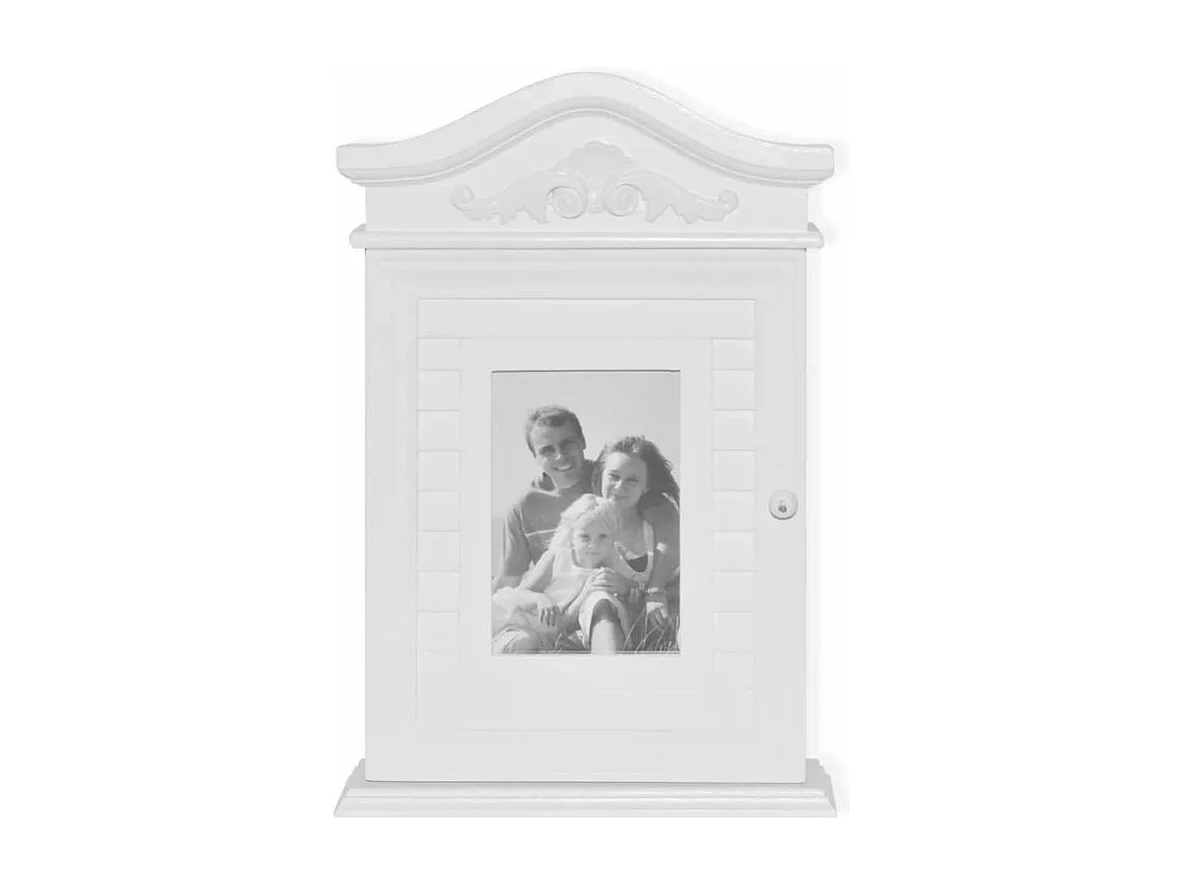 Étagère porte-clés 1 porte avec cadre photo pin massif blanc Frenchy