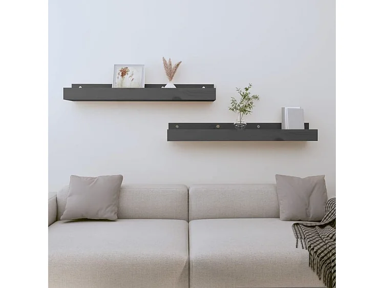 Étagères murales 2 pcs Gris 80x12x9 Bois de pin massif