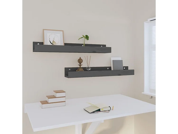 Étagères murales 2 pcs Gris 80x12x9 Bois de pin massif