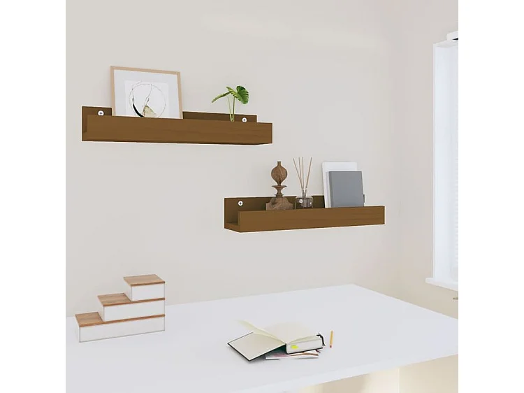 Étagères murales 2 pcs Marron miel 50x12x9 Bois de pin massif