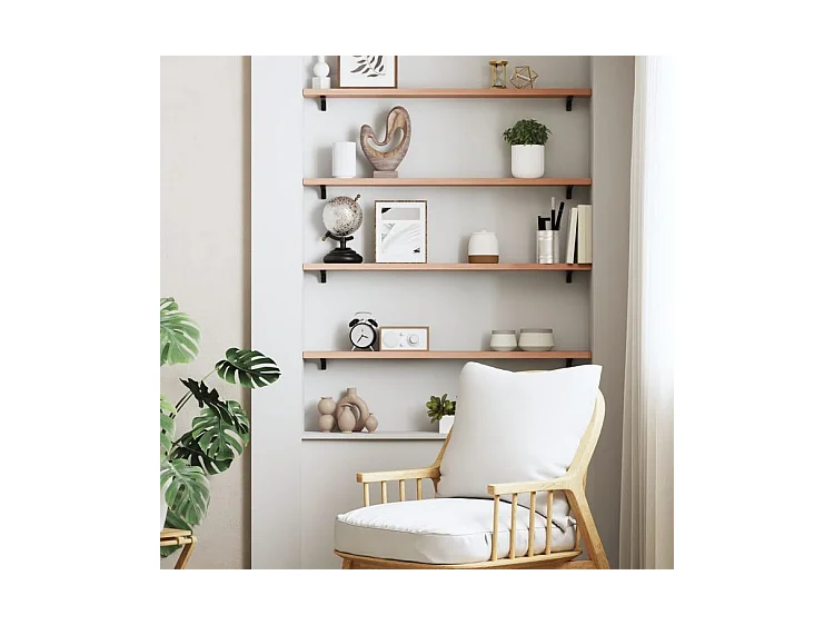 Étagère murale marron clair 80x10x2 bois chêne massif traité