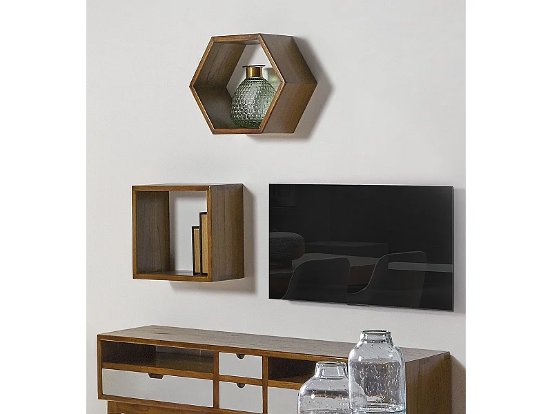 Mindi Kretos massief houten zeshoekige wandplank 40 cm