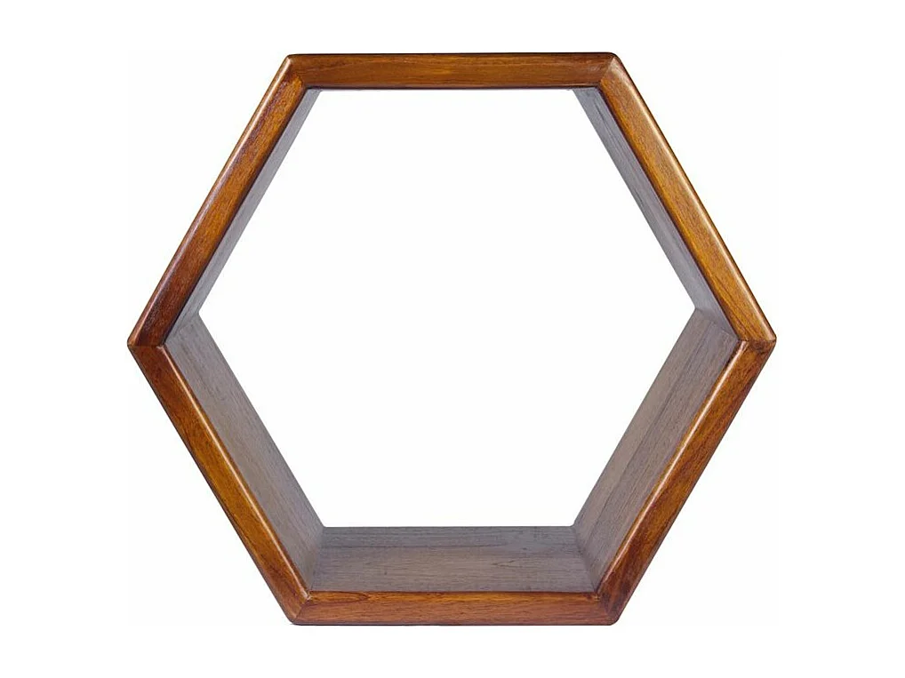 Etagère murale hexagonale bois massif de mindi Kretos 40cm