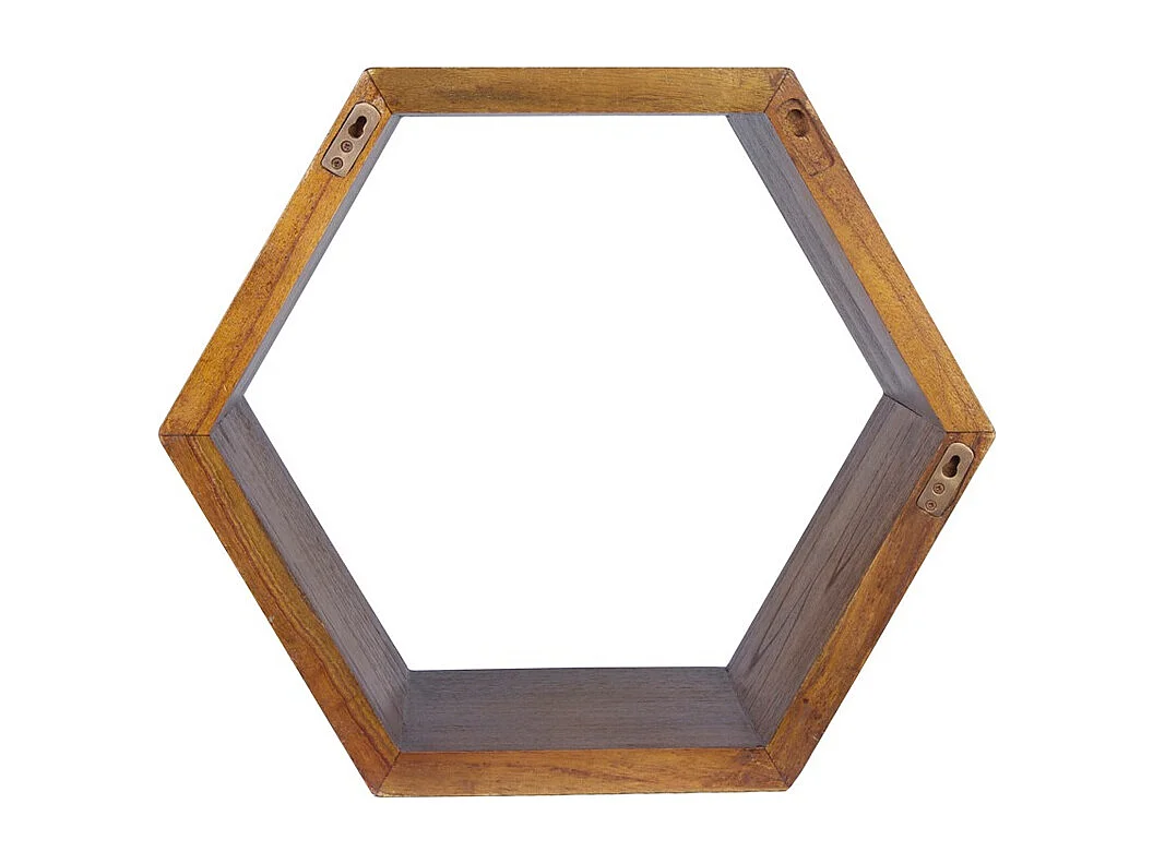 Etagère murale hexagonale bois massif de mindi Kretos 40cm