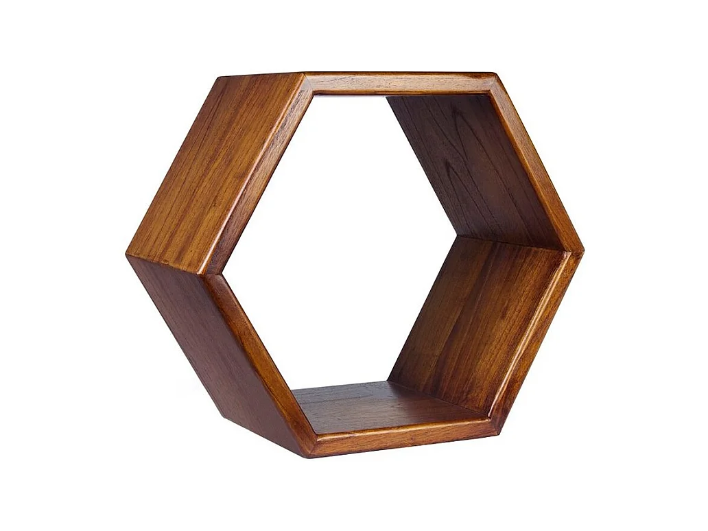 Etagère murale hexagonale bois massif de mindi Kretos 40cm