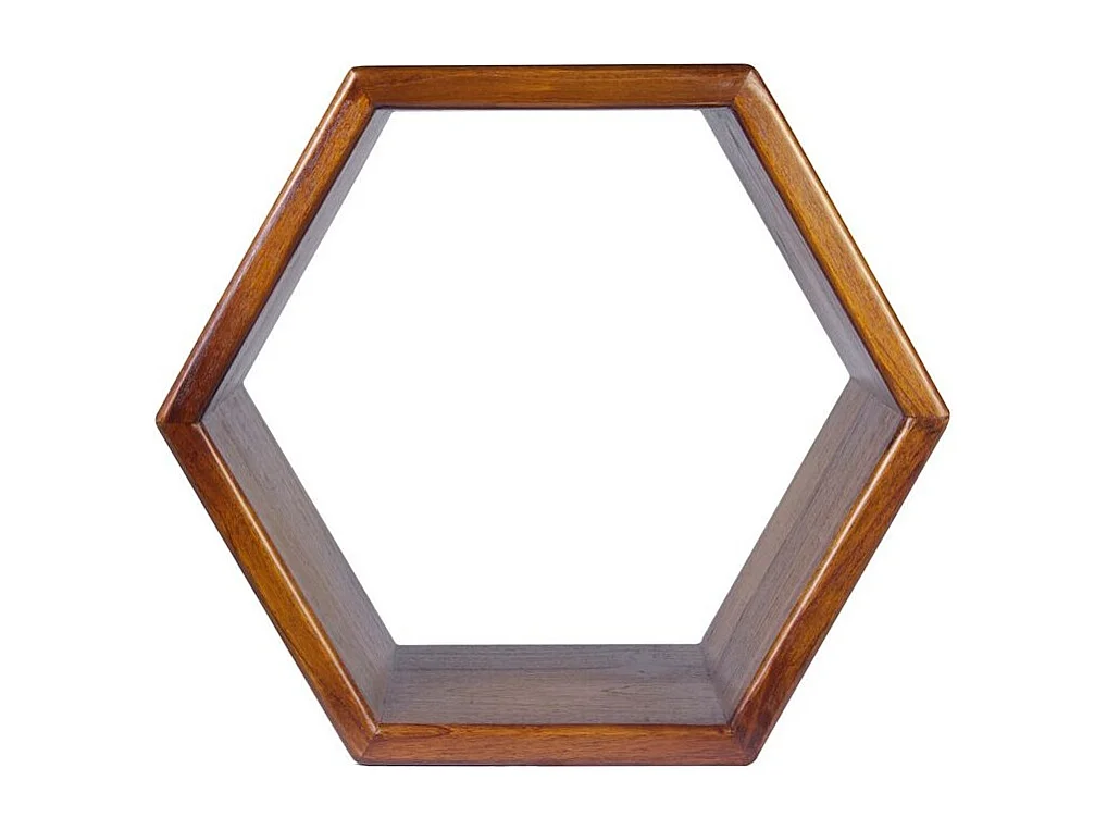 Etagère murale hexagonale bois massif de mindi Kretos 40cm