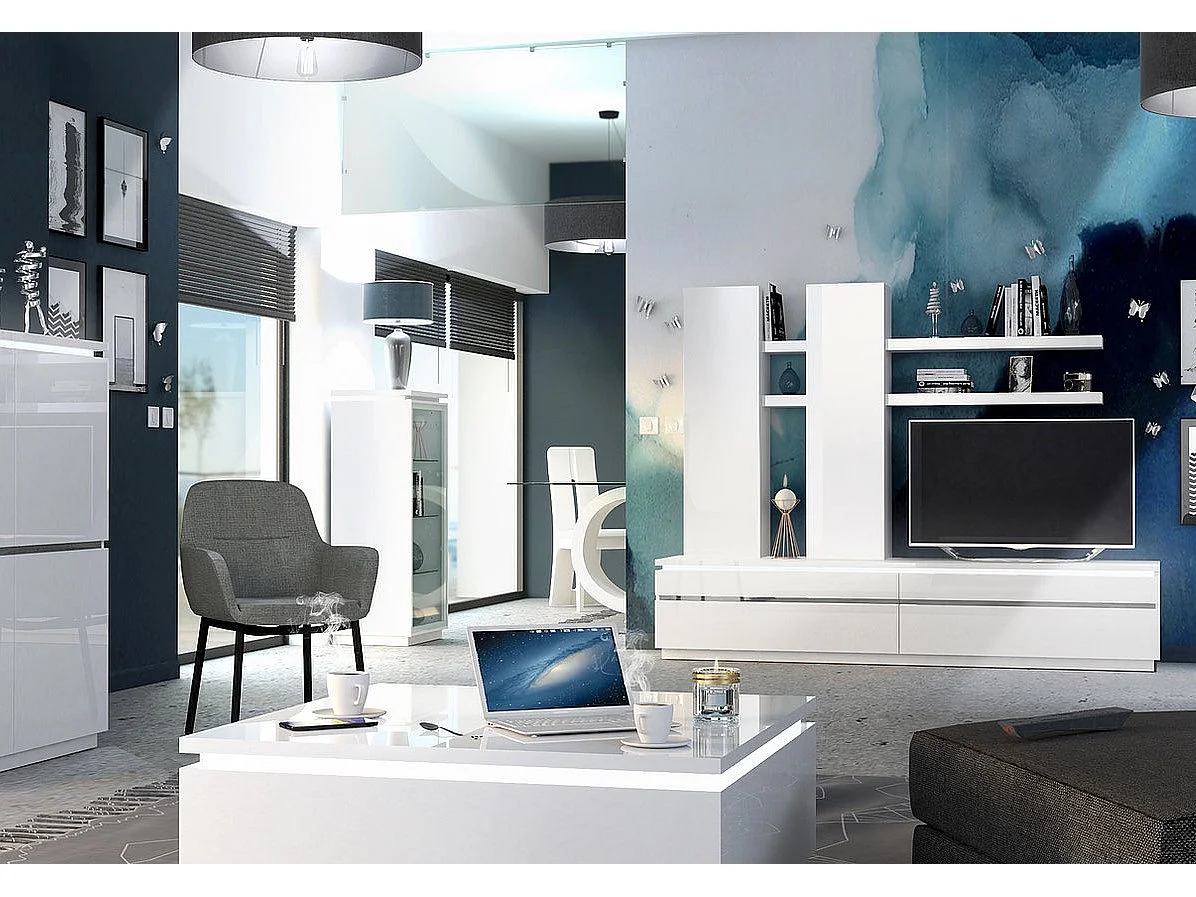 Meuble suspendu 1 porte bois laqué blanc Kela