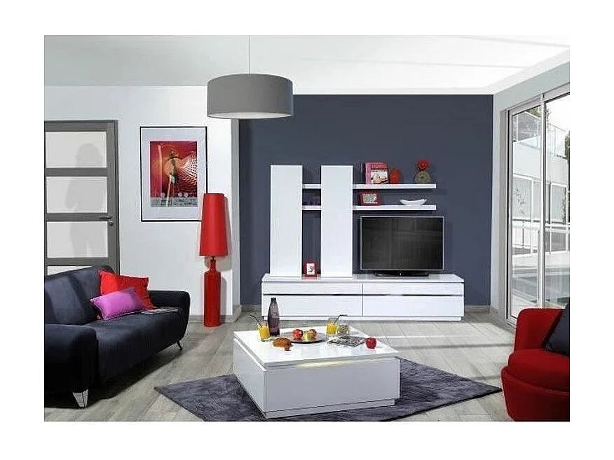 Meuble suspendu 1 porte bois laqué blanc Kela