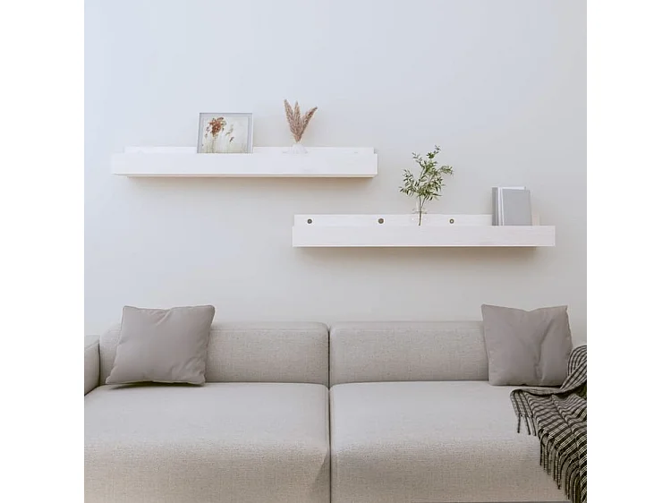 Étagères murales 2 pcs Blanc 80x12x9 Bois de pin massif