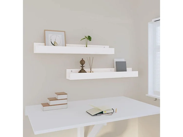 Étagères murales 2 pcs Blanc 80x12x9 Bois de pin massif