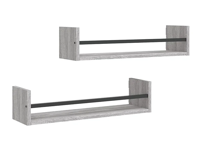 Étagères murales avec barres 2 pcs sonoma gris 60x16x14