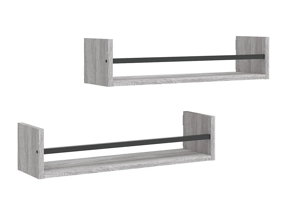 Étagères murales avec barres 2 pcs sonoma gris 60x16x14