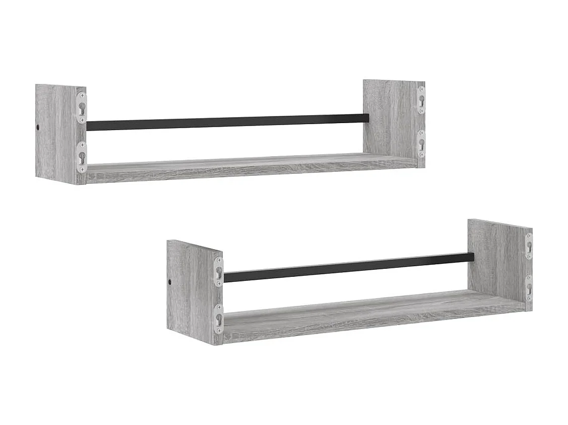 Étagères murales avec barres 2 pcs sonoma gris 60x16x14