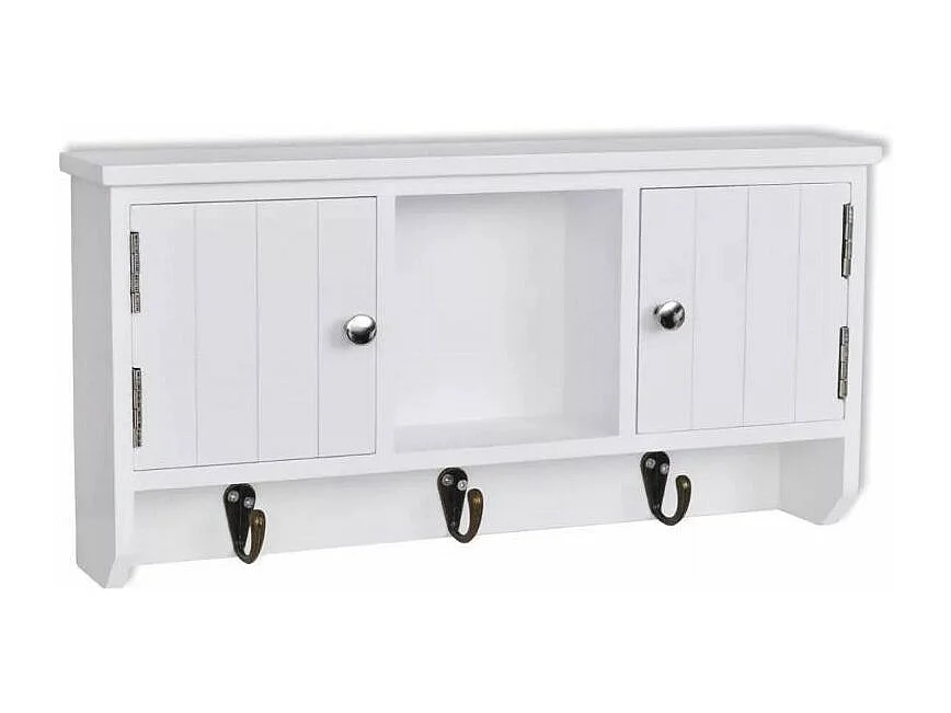 Wandkastje voor sleutels en sieraden met deurtjes en haken