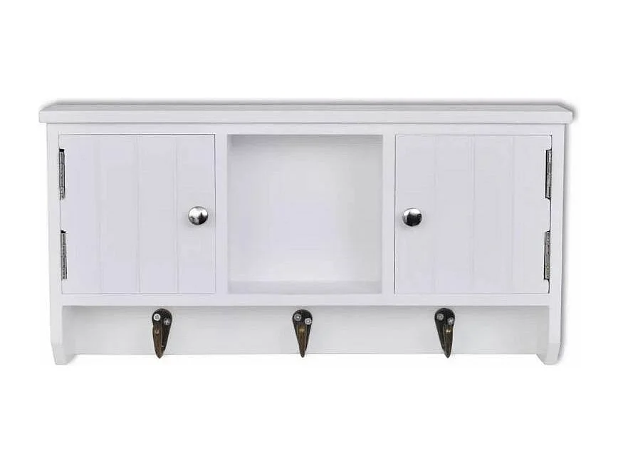 Wandkastje voor sleutels en sieraden met deurtjes en haken