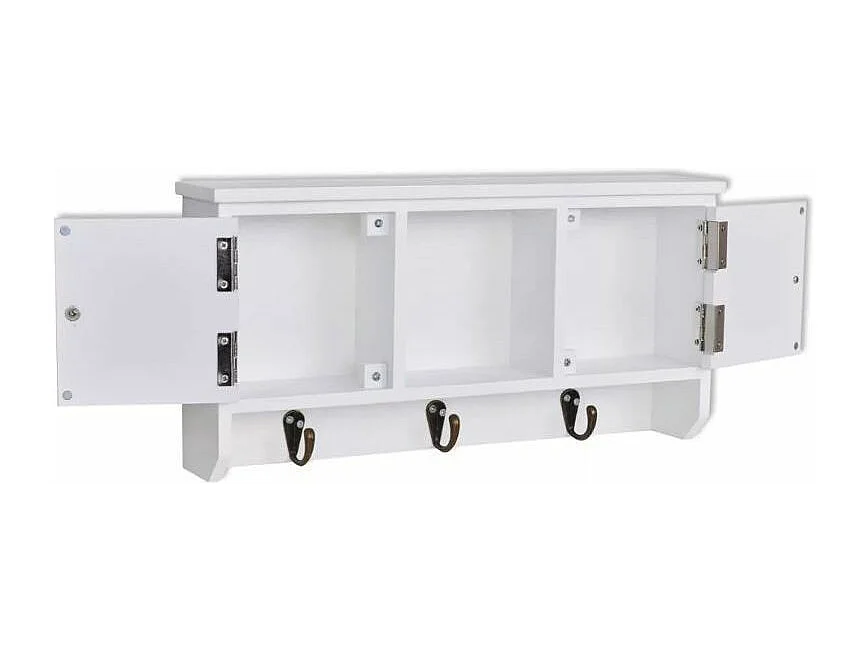 Wandkastje voor sleutels en sieraden met deurtjes en haken