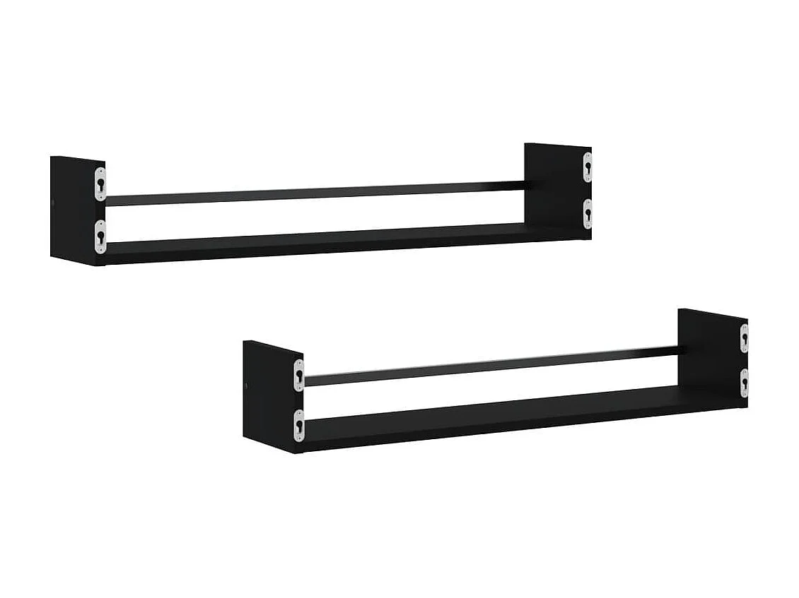 Étagères murales avec barres 2 pcs noir 80x16x14