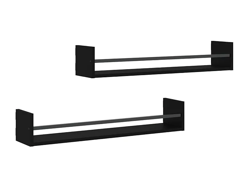 Étagères murales avec barres 2 pcs noir 80x16x14