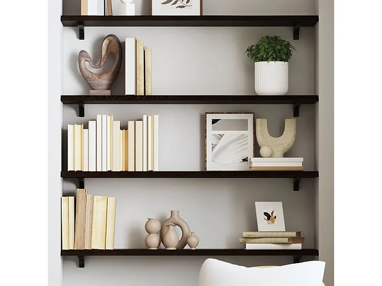 Étagère murale marron foncé 80x20x2 bois chêne massif traité