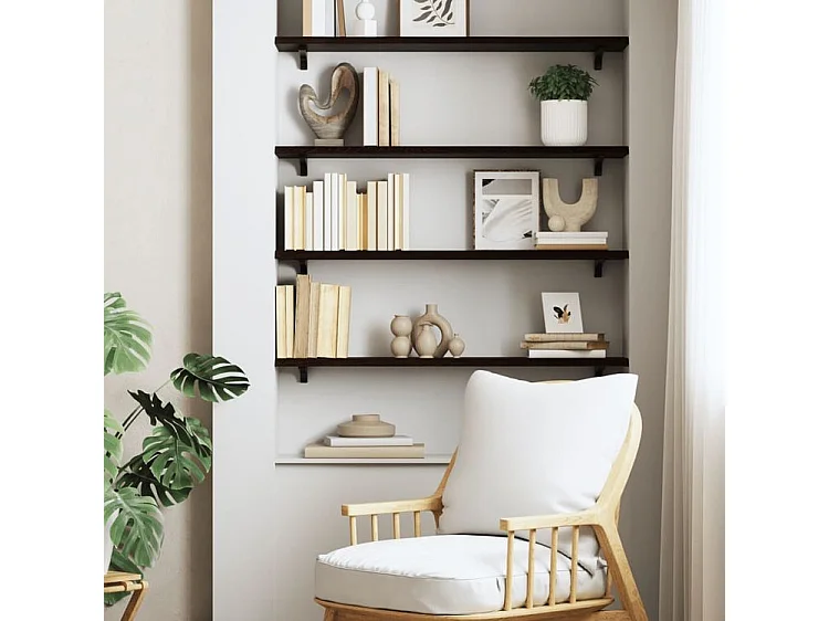 Étagère murale marron foncé 80x20x2 bois chêne massif traité