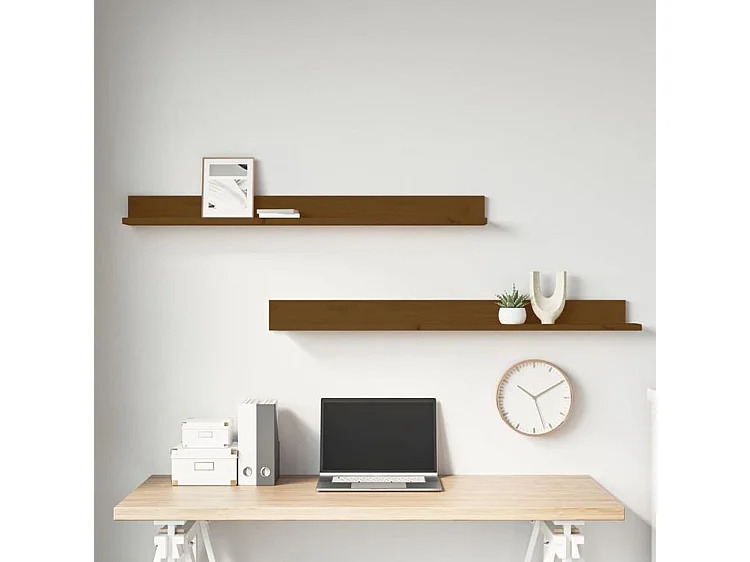 Étagères murales 2pcs Marron miel 110x11x9 Bois de pin massif
