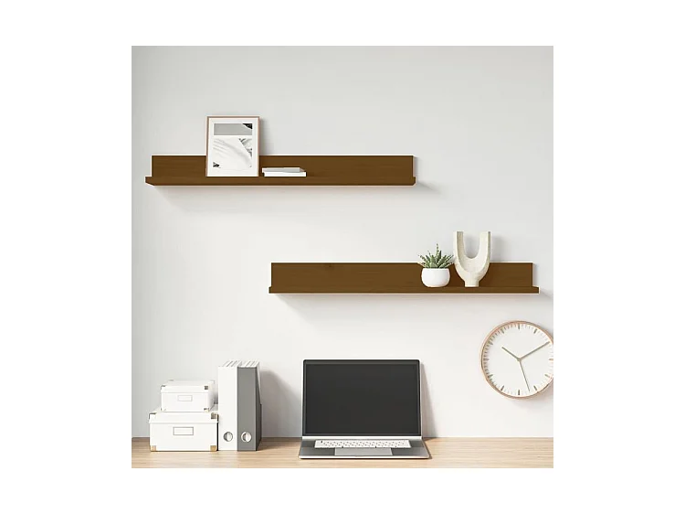 Étagères murales 2 pcs Marron miel 80x11x9 Bois de pin massif