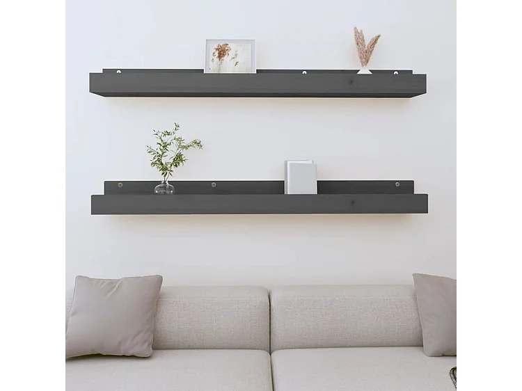 Étagères murales 2 pcs Gris 110x12x9 Bois de pin massif